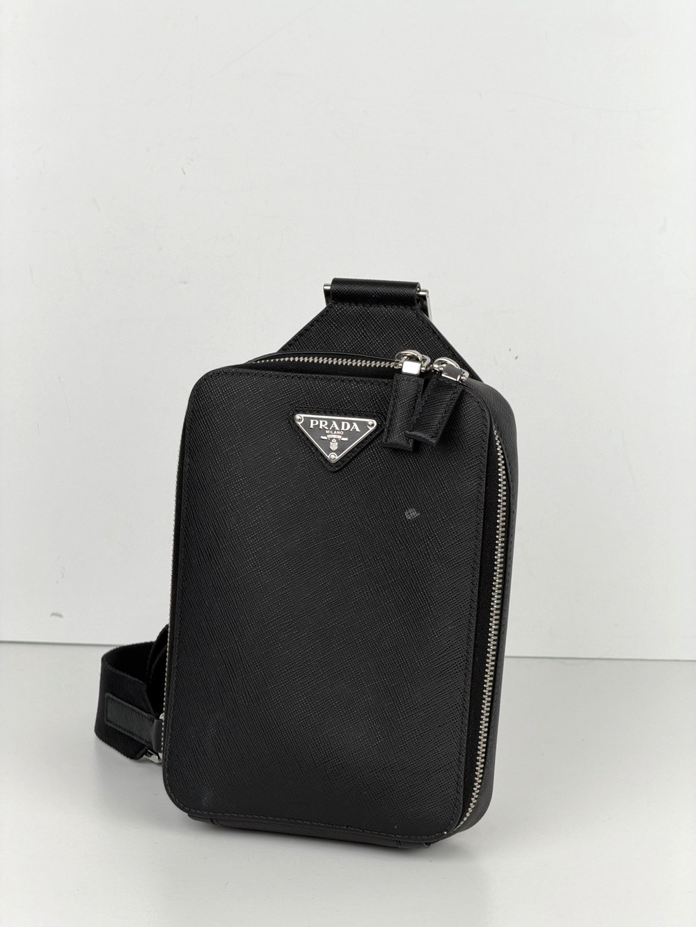 Prada Brique Saffiano Leather Shoulder Bag Black